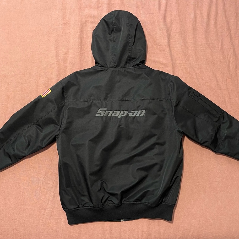 Snap-on Black Hooded Jacket with Flag Patch - Picture 3 of 3